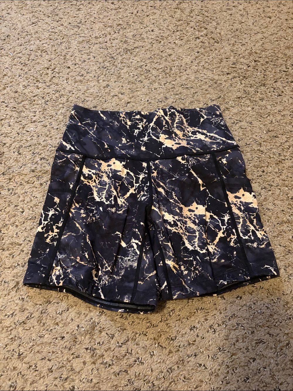 Constantly Varied Gear Black and Cream Marble-Print Athletic Shorts